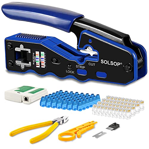 RJ45 Crimp Tool for CAT6 Pass Through Ethernet Crimping Tool Kit