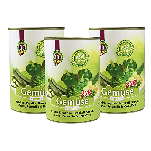 Schecker Nassfutter - Gemüse PUR - grün - getreidefreies Hundefutter - 3 x 410 g Menge - kalorienarm - Diätfutter - Schonkost