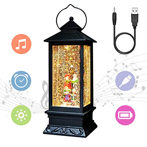 Eldnacele Christmas Musical Snow Globe Lantern Plug in & Battery Operated Glitter Lamp