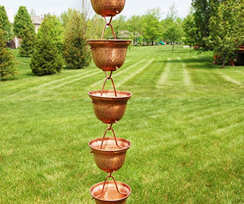 U-nitt 8-1/2 feet Pure Copper Rain Chain for Gutter: Tealight Cup 8.5 ft Length #3124C - Thumbnail 7