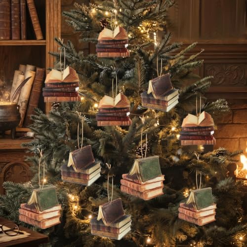 Image of Soulchen 24 Pcs Magical Wizard Party Decor Witch Magical Books Ornament Hanging Book Garland Vintage Wood Hanging Sign Scholar for Tree Room Library Birthday Party