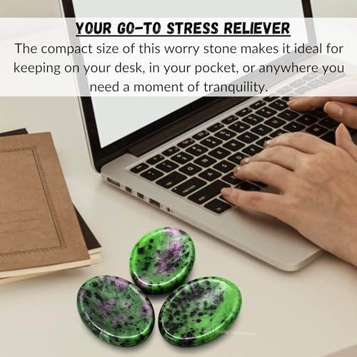 Image of Amazing Gemstone Ruby Zoisite Worry Stone Crystals and Healing Stones - Worry Stones for Stress Relief Gifts - Piedra Crystal Fidget for Meditation, Relaxation - Unique Stocking Stuffers