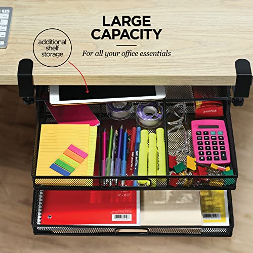 Organizador de gaveta sob a mesa, acessório de gaveta de mesa de metal, 2 gavetas deslizantes, organ