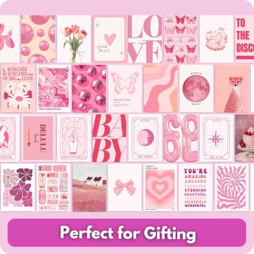 Image of auraposter Paper Pink Coquette Room Decor Aesthetic Set of 40 - Girly Wall Decor, Light Pink Posters for Room Aesthetic Pictures, Vintage Coquette Decor Downtown Collage Kit for Teen Girl Dorm (4x6)