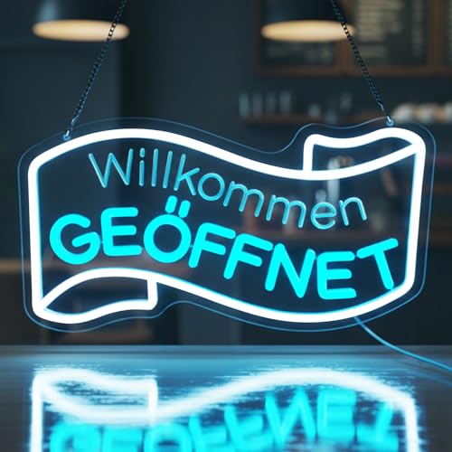 Lxmoneon Geöffnet Neon Schild Open LED Schild für Türfenster USB betriebenes Willkommen Geöffnet Neonlicht mit dimmbarem Schalter für Laden Bar Supermarkt Kneipe Party Restaurant Café Hängeschild