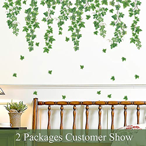 Decalmile Hanging Vine Wall Decals Evergreen Ivy Leaves Wall Stickers Bedroom Living Room Sofa Tv Background Wall Art Decor #TOP2