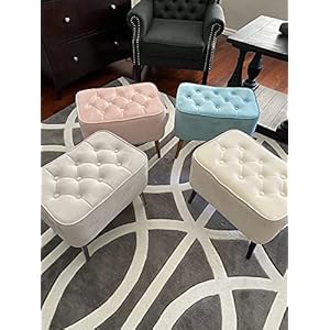 Soljer promo price tufted curved velvet ottoman foot stool vanity chair beige tan cream  urban country home decor