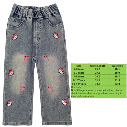 Image of Peacolate 5-12Years Spring Fall Clothingsets Kid Little&Big Girls Pullover Long Sleeve T Shirt and Embroider Butterfly Jeans