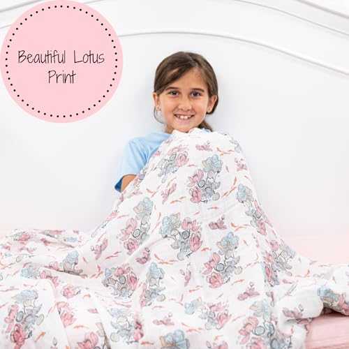 Image of LollyBanks Baby Blanket, 100% Cotton Muslin Swaddle for Baby Girls, Soft and Breathable 47 x 47 Inches Receiving Blanket, Lightweight Newborn Swaddle, Newborn Essentials Must Haves (Lotus Print)