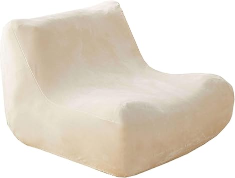 Lazy Floor Sofa Cover, Velvet Single Seated Fireside Chair Cover with Elastic Bottom Stretch Armless Lounge Chaise Slipcover Removable Furniture Protector for Living Room-Beige-1 Seater