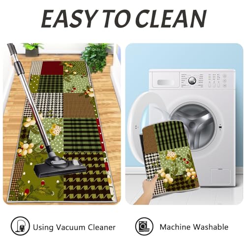 Paillasson lavable avec patchwork vintage vert forêt pour repas chaleureux - 7