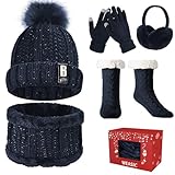 WEASIC Packs Bonnet, écharpe Et Gants Femme Ensemble Bonnet Echarpe Femme Chaussettes Ant...
