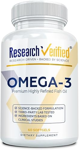 Research Verified® Omega-3 MD - Aceite de pescado 2500 mg - EPA 900 mg, DHA 600 mg - Salud cardiovascular, función cognitiva - 60 cápsulas blandas -