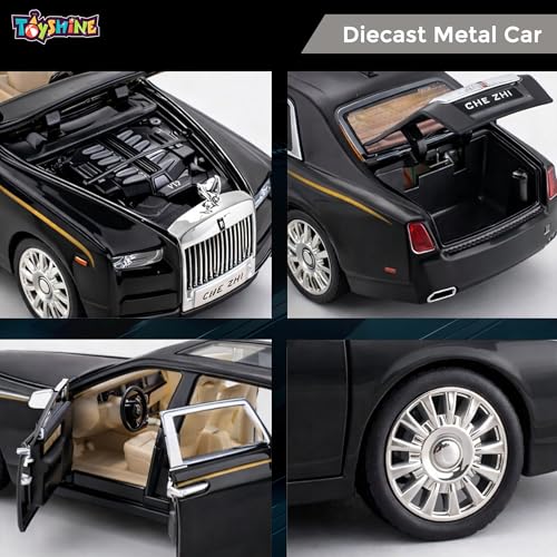 Image of Toyshine 1:35 Scale Rolls Royce Phantom Die Cast Car Model | Luxury Alloy Pull Back Toy Car with Lights & Sound | Openable Doors | Collectible Model Toy for Kids & Collectors, Black