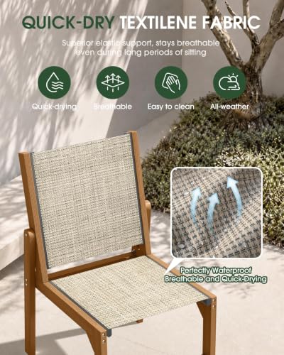 Image of Patio Stackable Chairs Set of 2, HDPE Armless Outdoor Dining Chairs with Wide Seat, All-Weather Textilene Oversized Porch Chair for Garden, Poolside, Backyard, Deck | Teak
