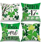 GEEORY St. Patrick's Day Pillow Covers, 18x18 Inch, Set Of 4 - Buffalo Plaid & Shamrock Farmhouse Decor - View #3