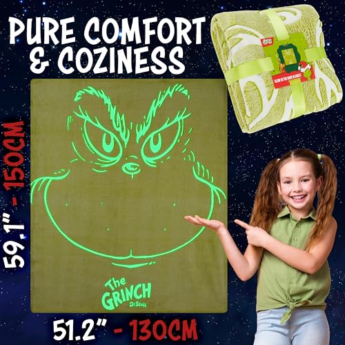 Image of The Grinch Glow in the Dark Throw Blanket 51x59 inch for Kids Teens Adults, Soft Fleece Blanket for Sofa Bed, Cozy Warm Gifts for Kids (Green Grinch)