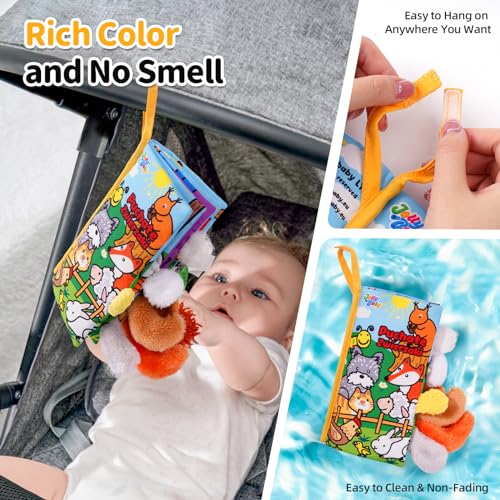 Image of Jollybaby Baby Cloth Books, Touch & Feel Crinkle Soft Books, for Infants Babies, Toddler Early Educational Interactive Stroller Toys, Baby Girl & Boy Gift(Plush Tails)