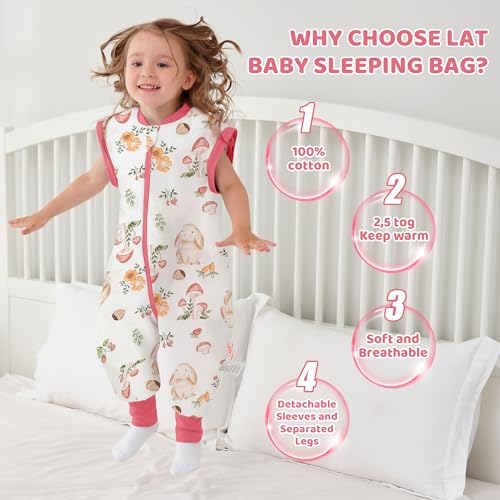 Image of LAT Winter Baby Sleep Bag with Feet,3-way zip Wearable Blanket with Removable Sleeves,Warm Sack for Toddler 2.5 TOG