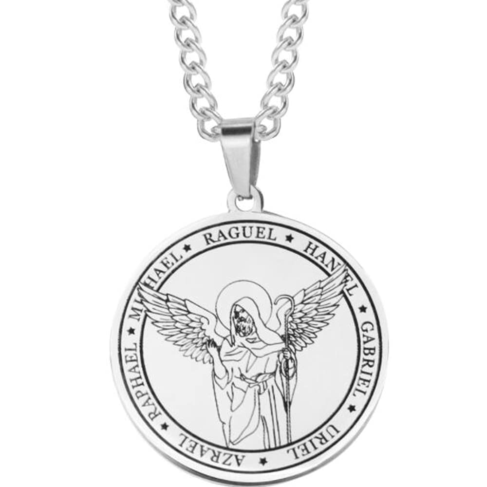Jude JewelersStainless Steel The Seven Archangels Medallion Occult Amulet Pendant Necklace
