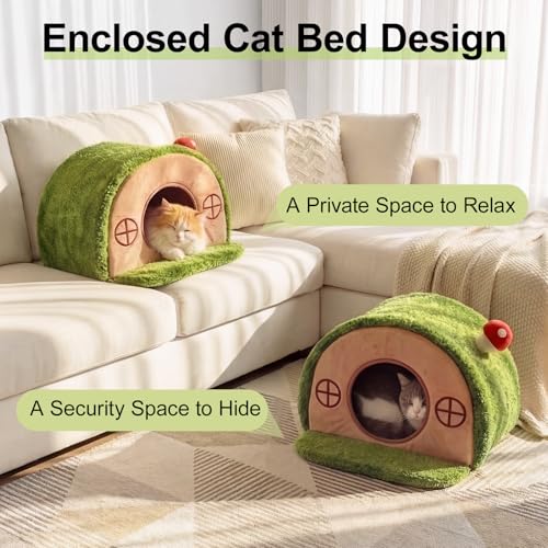 Cat House for Indoor Cats - Tree Hole Cat Bed Cave Hideaway | Enclosed Calming Shelter for Small Medium Pets, Removable & Washable Cushioned Pillow, Cute Kitten Bed with Anti-Slip Base - Image 4