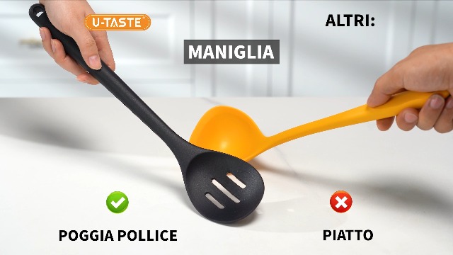 Grande Manico Lungo 27 Cm Cucchiaio Silicone Cucina Mestoli Evita di Graffiare Il Fondo Della Padella Antiaderenti Cucchiaio da Cucina Mestolo Minestra per Cucina, Cottura, Mescita