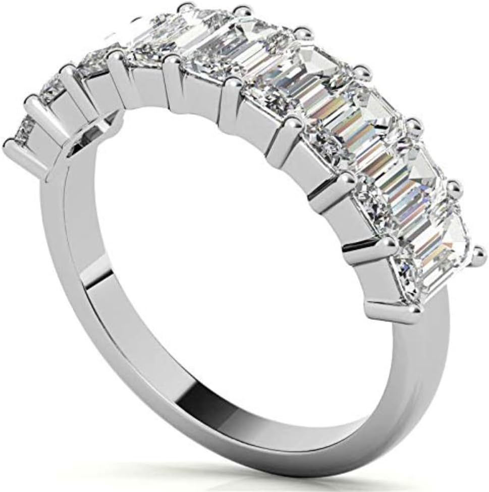 2-4 TCW Emerald Cut Moissanite Wedding Band for Women Bridal Engagement Ring Half-Eternity Style 925 Silver 10K 14K 18K Solid Gold Anniversary Promise Gifts Her