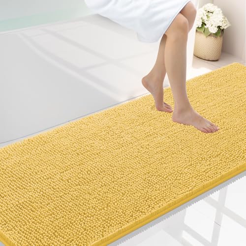 Smiry Luxury Chenille Bathroom Rugs 70x24, Extra Soft and Absorbent Shaggy Bath Mat, Machine Washable, Non-Slip Plush Carpet Runner for Tub, Shower, and Floor, Home Decor Accessories, Yellow
