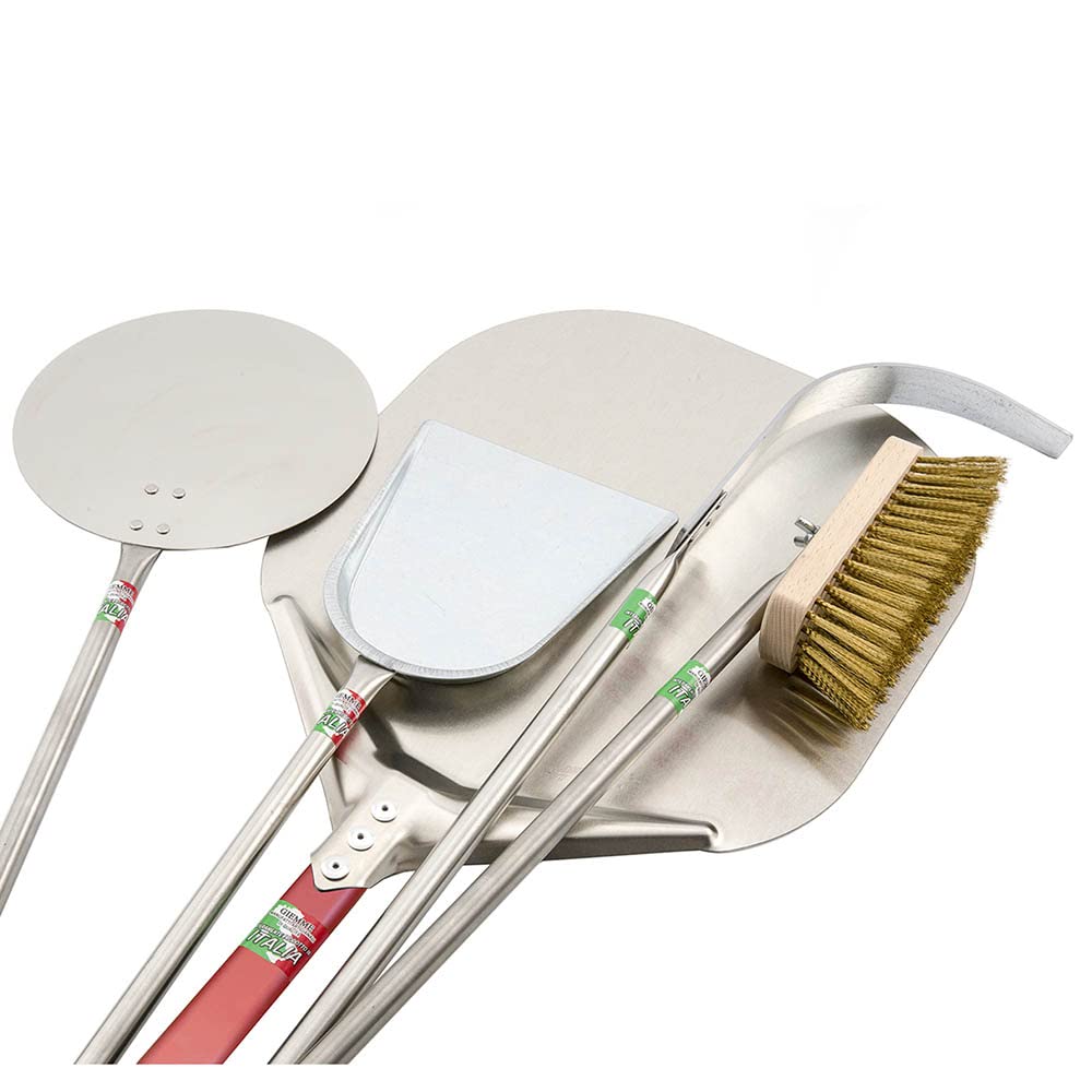 GIEMME Set Profesional de 5 Palas para Pizza – Aluminio y Acero Inoxidable, Para Pizzas Ø 36 cm y Hornos Profundos 100/110 cm