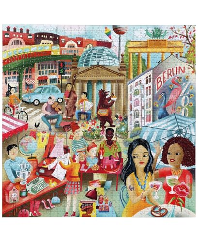 Image of eeBoo 1000 Piece Puzzle - Berlin Life Jigsaw Puzzle for Adults, Square 23 inch x 23 inch Made with Recycled Board & Vegetable-Based Ink