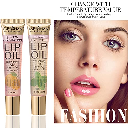 Hongzhuang 6Pack Magic Fruit Flavor Color Change Lip Oil, Lip Plumping Lip Gloss,Shiny&Hydrating Nourishing With Argan Oil Vitamin E , #TOP2