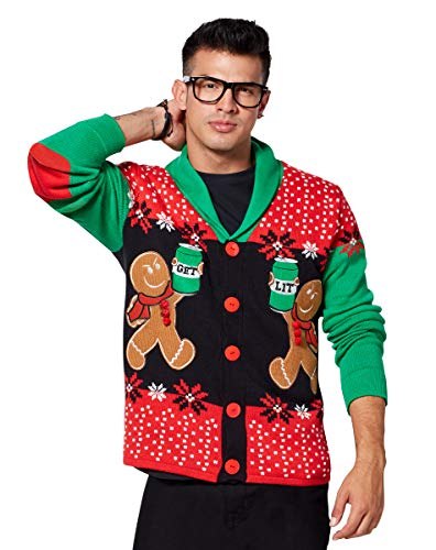 Spencer Gifts Angry Gingerbread Ugly Christmas Sweater Cardigan - 2X