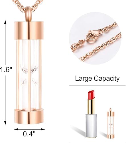 Miniatura 10 de abooxiu Collar de urna de reloj de arena para cenizas, joyería de cremación para cenizas, collar de cenizas de recuerdo conmemorativo de acero