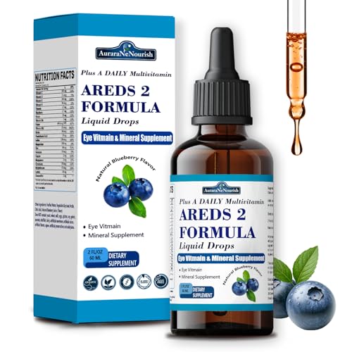 AREDS 2 + Formula Liquid Drops for Macular Health 22-in-1 Eye Vitamin & Mineral Supplement w. Lutein and Zeaxanthin Copper Zinc Vitamin C E | Support Vision Immune & Vitality | Vegan Non-GMO