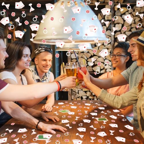 Image of Whaline 300 Pcs Lucky in Love Table Confetti Vegas Bachelorette Party Confetti Cocktail Ring Poker Dice Table Centerpieces for Bridal Shower Casino Decoration