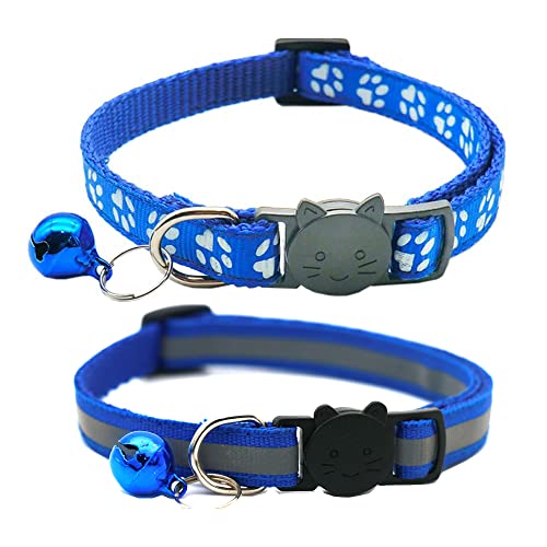 2 Pack Cat Collars Quick Release Reflective Kitten Collar with Bell & Safety Release (Dark Blue)