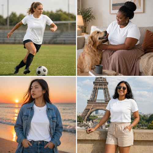 Image of Women's 100% Cotton T Shirt - Crew Neck, Short Sleeve, Regular Fit | Soft Breathable Fabric | Premium Everyday Basic Comfort Fit Tee for Casual