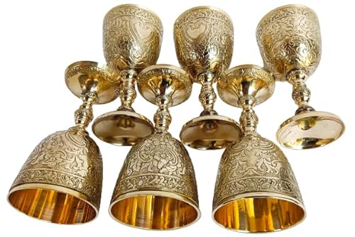 Rynass Pack Of 6, 2, 1 Wine Goblet Chalice Brass Vintage Handmade King's Royal Fantasy Embossed Glasses Cup Wedding & Gothic 7 Oz 6-Inch With Classic Packing (Set Of 2) #TOP5
