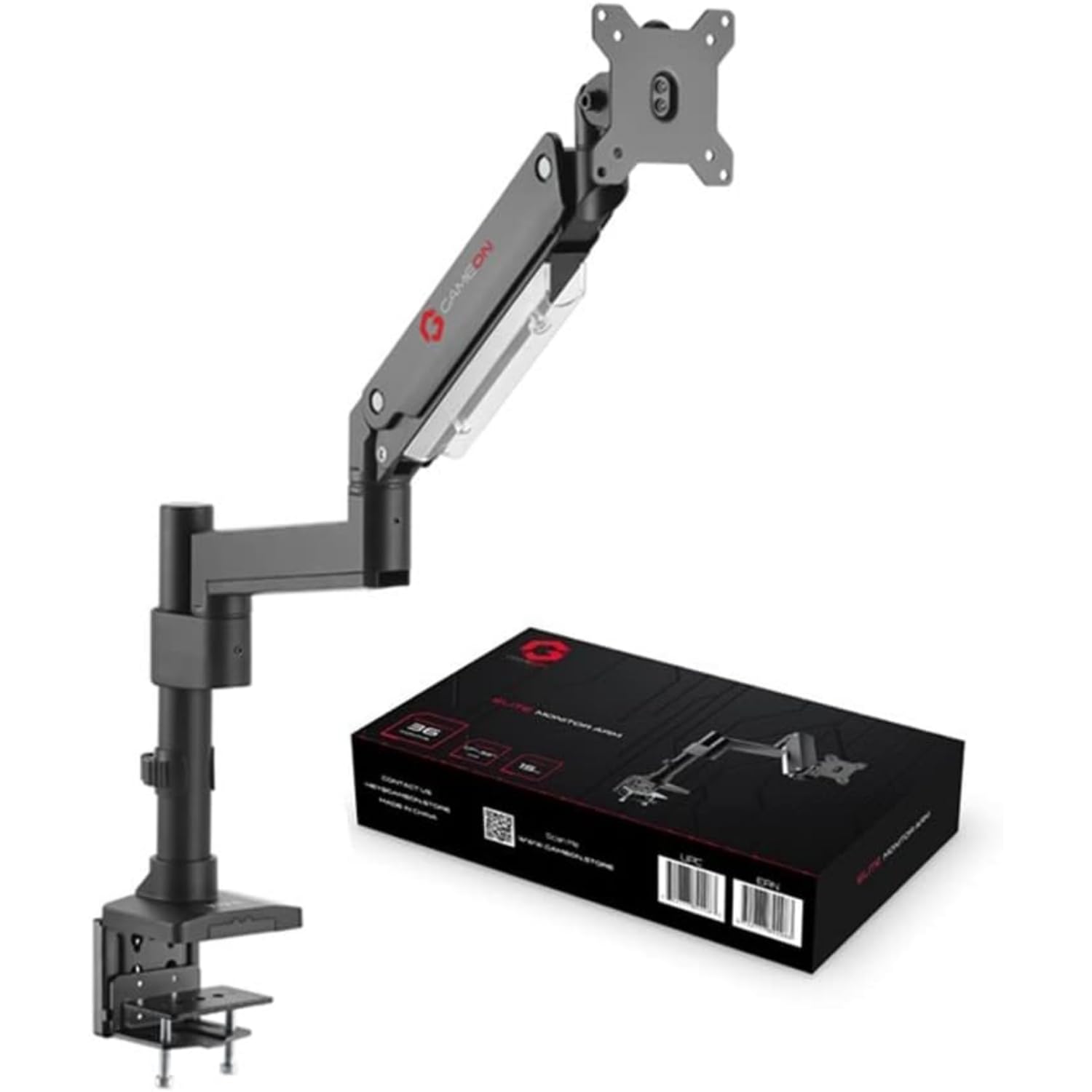 GAMEON Pole-Mounted Aluminum Heavy-Duty Gas Spring Single Monitor Arm, Stand And Mount For Gaming And Office Use, 17" - 49", Each Arm Up To 15 KG, Black