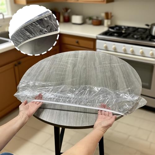 Protège Table Ronde PVC Transparent Élastique Imperméable Huile et Rayures