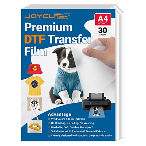 Joycut Dtf Transfer Film - A4（8.3"×11.7"）30 Sheets Double-Sided Matte Finish, Dtf Film For Sublimation And Dtf Inkjet Printer, Direct To Film Transfer Paper For T-Shirts Textile #TOP20
