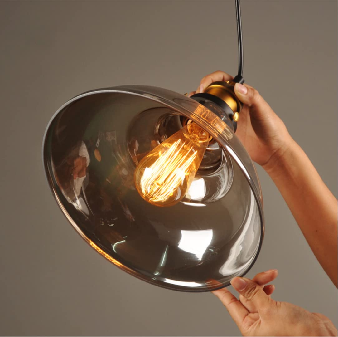 Suspension Industrielle Vintage, Abat-Jour en Verre Gris Fumé Créatif Suspension Lustre Plafonnier pour Loft, Restaurant, Couloir, Café, Bar