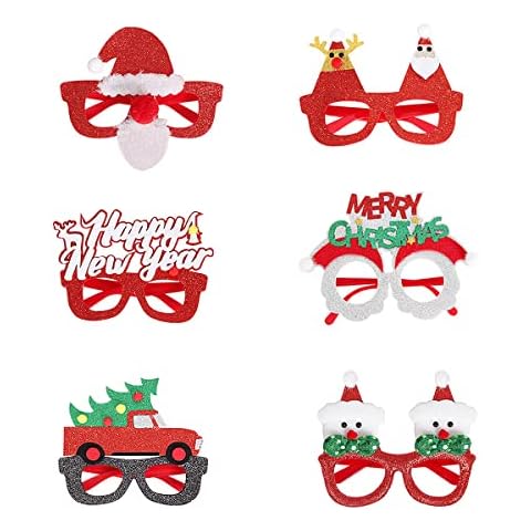 6 Pcs Kids Christmas Party Glasses Frames Holiday Glitter Xmas Costume Eyeglasses Santa Snowman Glasses Christmas Party Gifts for Holiday Favors (Christmas Glasses) Cover