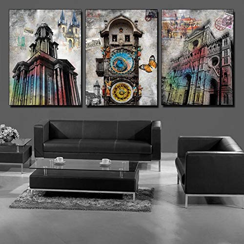 Peinture animale sur toile HD triptyque tour de l'horloge de salon
