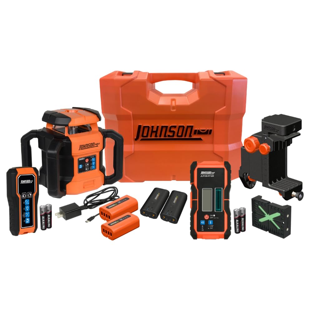 Johnson Level &amp; Tool JRT300-GNHV-K Self-Leveling Dual Slope Rotary Laser Kit with GreenBrite® Technology, 4,000FT Range, Lithium Ion Batteries, Magnetic Target, Laser Detector, Remote Control
