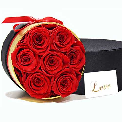 WGCC Real Roses That Last a Year and More Preserved Roses Red Eternal Roses in a Box for Her, Long Lasting Rose Gift for Valentine's Day, Birthday, Anniversary, Mother's Day (7 Red Roses)