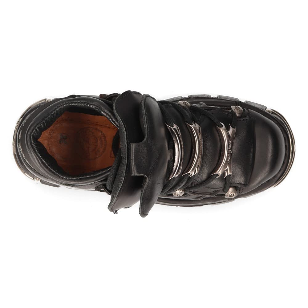 New Rock - Metallic Urban Black Shoes M.106-S112, Scarpe da uomo nere con piattaforma e decorazioni metalliche