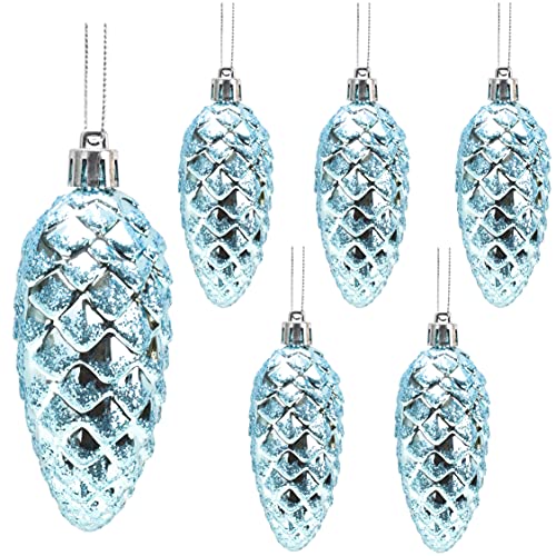Christmas Concepts® Packung mit 6-90mm Tannenzapfen-Kugeln – Glänzend und Glitzer dekoriert – Luxus-Weihnachtsdekoration (Eisblau)