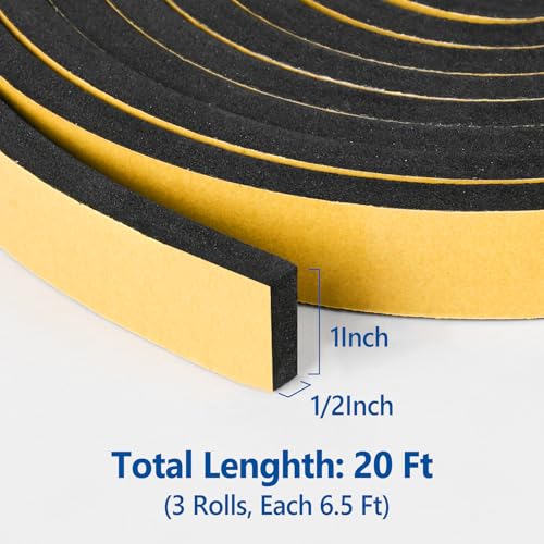 Self Adhesive Foam Tape Weatherstrip 1in x 1/2in x 20Ft High Density Foam Insulation Strips Foam Seal Weather Stripping with Strong Adhesive for Door and Window Sound Isolation Soundproofing by Kikerike - Image 2