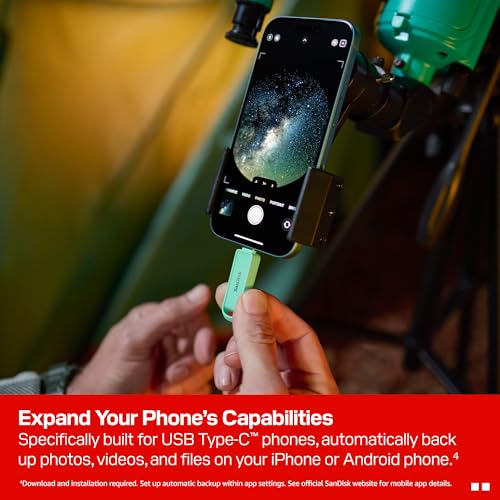 SanDisk Phone Drive with USB Type-C 512 Go (pour Les Smartphones, tablettes et Ordinateurs, Jusqu’à 150 Mo/s, Sauvegardez automatiquement, récupération des données) - Le Vert Mousse